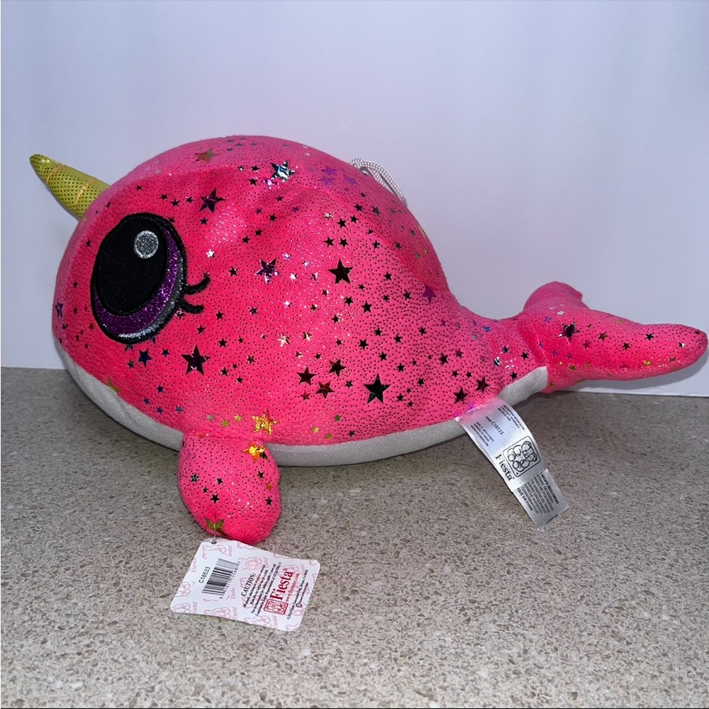 Fiesta Pink Narwhal Plush with Gold Horn